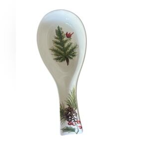 Maxcera Spoon Rest/Holder Christmas Tree Red Cardinal Festive Holiday 10”